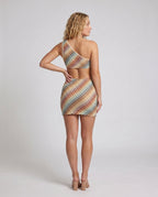 Women's Cut-Out Dress with Geometric Pattern and Side Button - back view