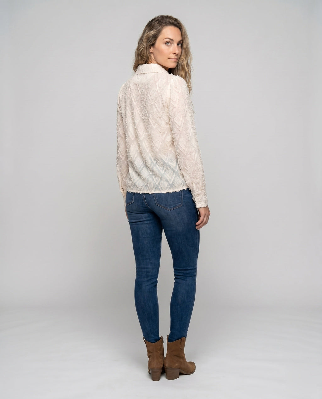 Ladies Elegant Blouse-Shirt with Structured Surface - back view