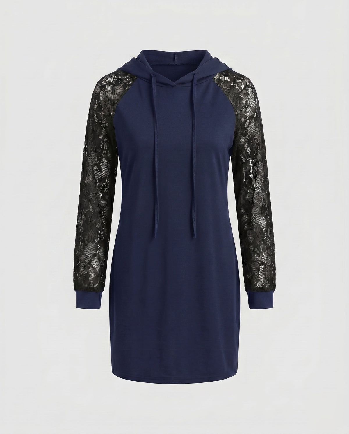 Women Hoodie Dress with Transparent Lace Sleeves and Casual Cut - product shot