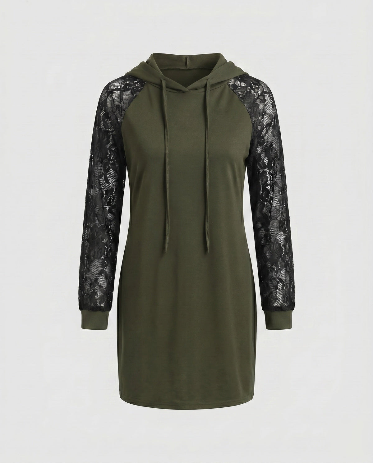 Women Hoodie Dress with Transparent Lace Sleeves and Casual Cut - product shot