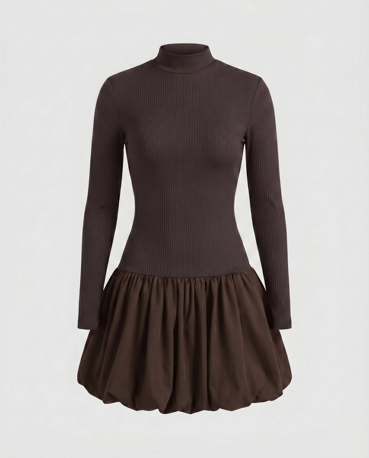 Women's dress with high collar and voluminous hem - product shot