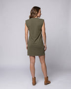 Women's casual T-shirt dress with sleeveless cut and elegant minimalist design - back view