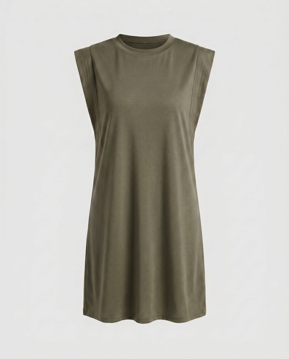 Women's casual T-shirt dress with sleeveless cut and elegant minimalist design - product shot