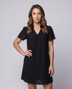 Women's Loose Tunic Dress with Dotted Sleeves - upper body view