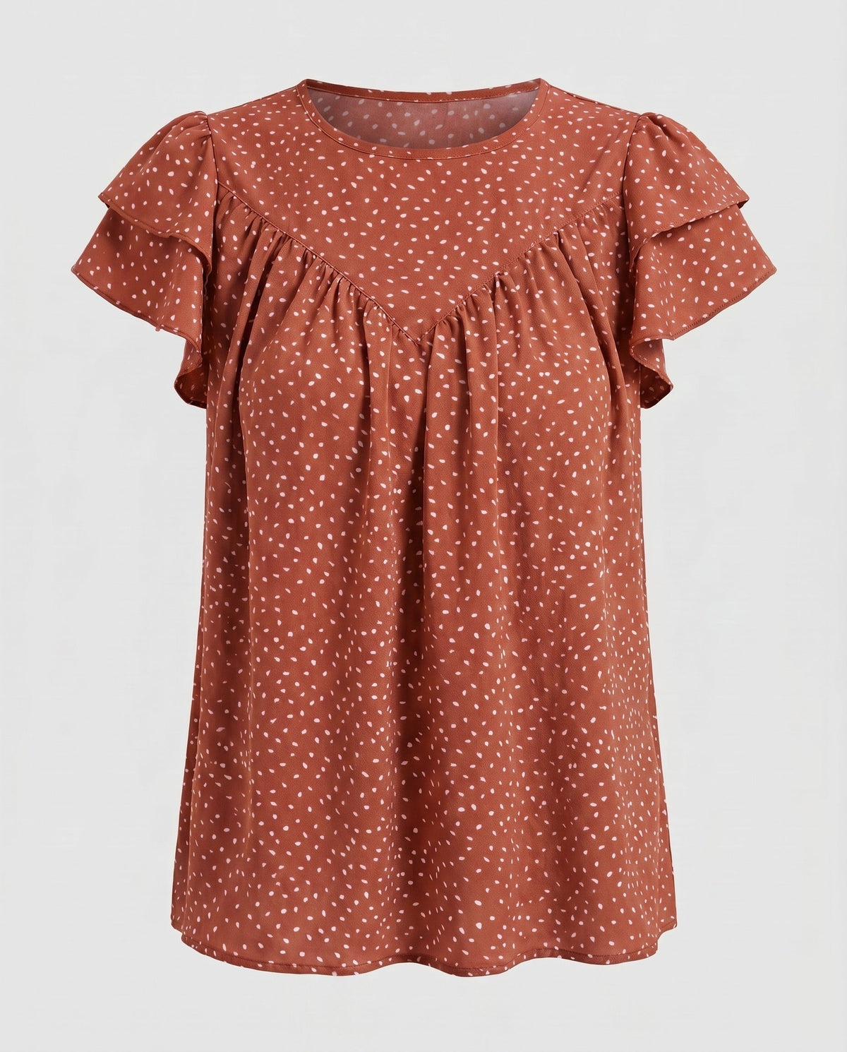 Women airy blouse shirt with ruffle details and polka dot pattern - product shot
