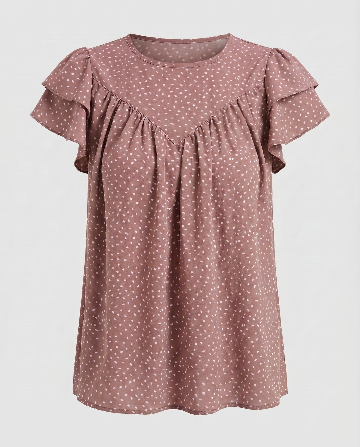 Women airy blouse shirt with ruffle details and polka dot pattern - product shot