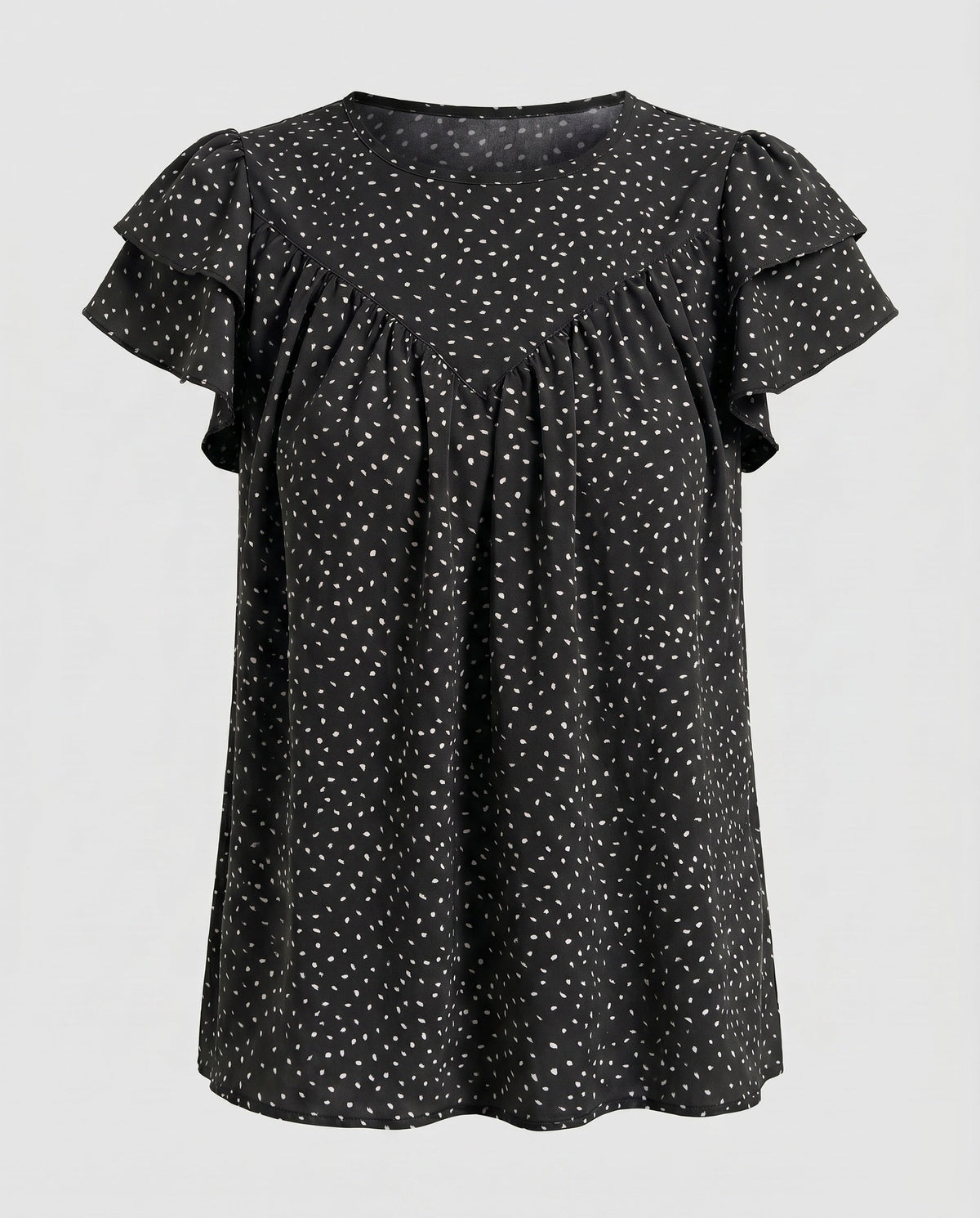 Women airy blouse shirt with ruffle details and polka dot pattern - product shot