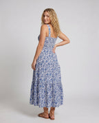 Women's airy maxi dress with floral patterns and ruffles - back view