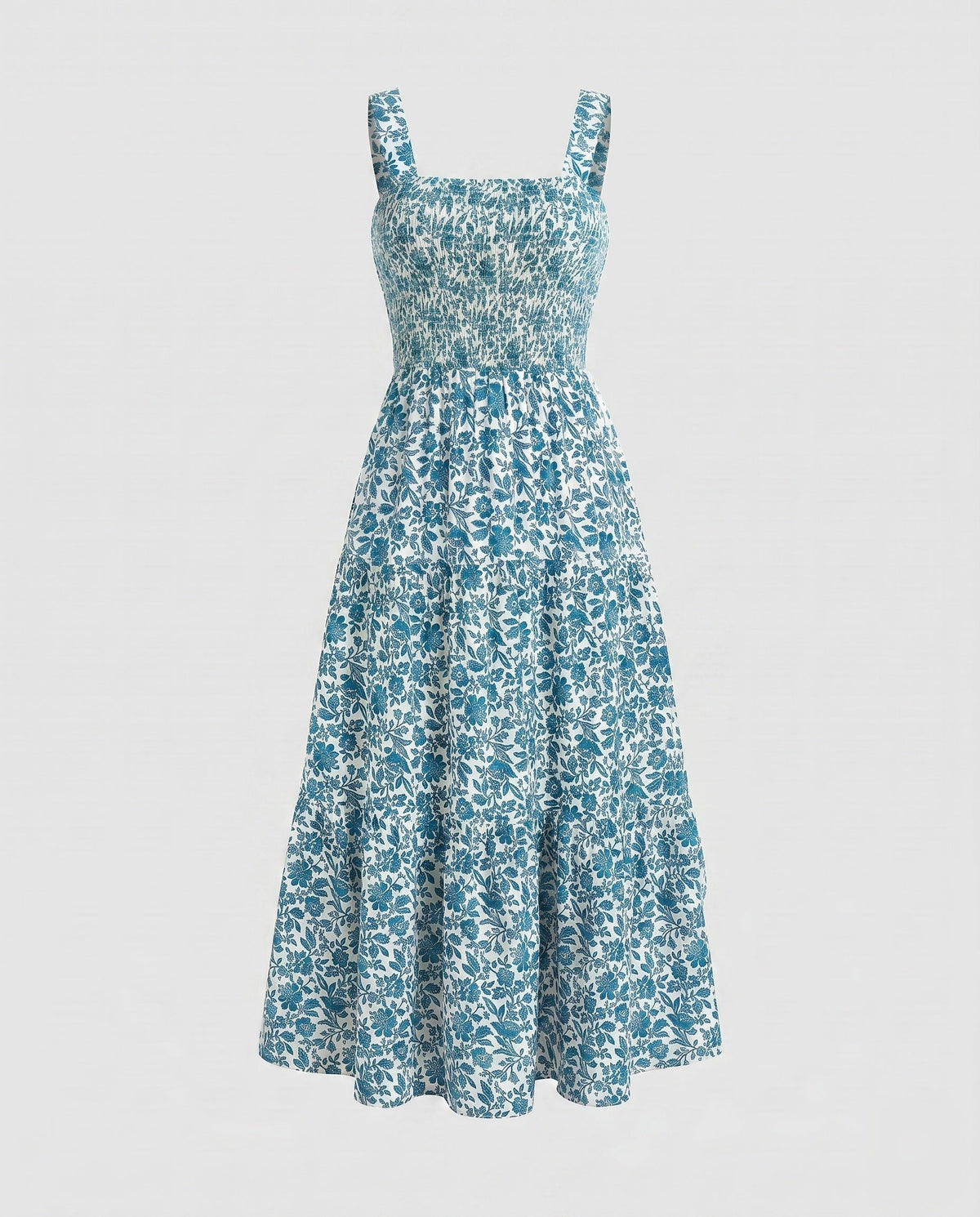 Women's airy maxi dress with floral patterns and ruffles - product shot