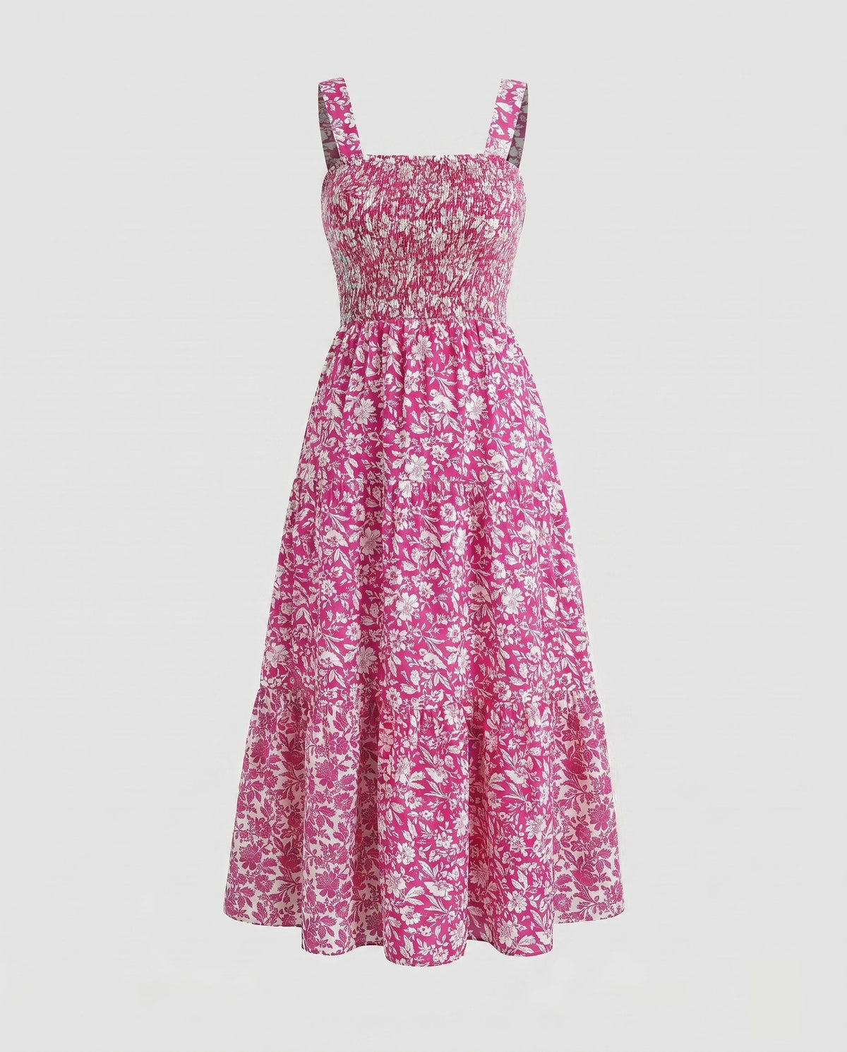 Women's airy maxi dress with floral patterns and ruffles - product shot