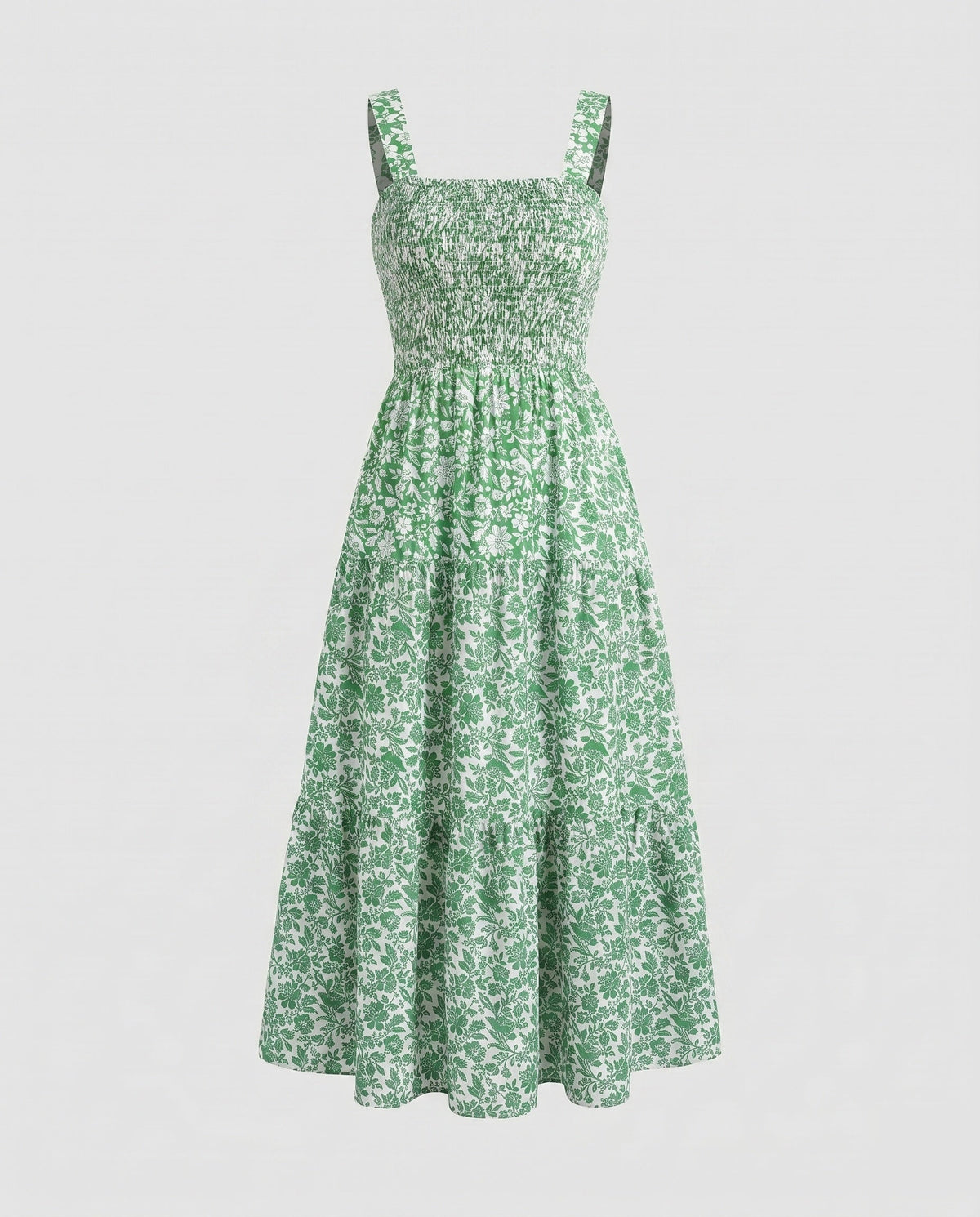 Women's airy maxi dress with floral patterns and ruffles - product shot