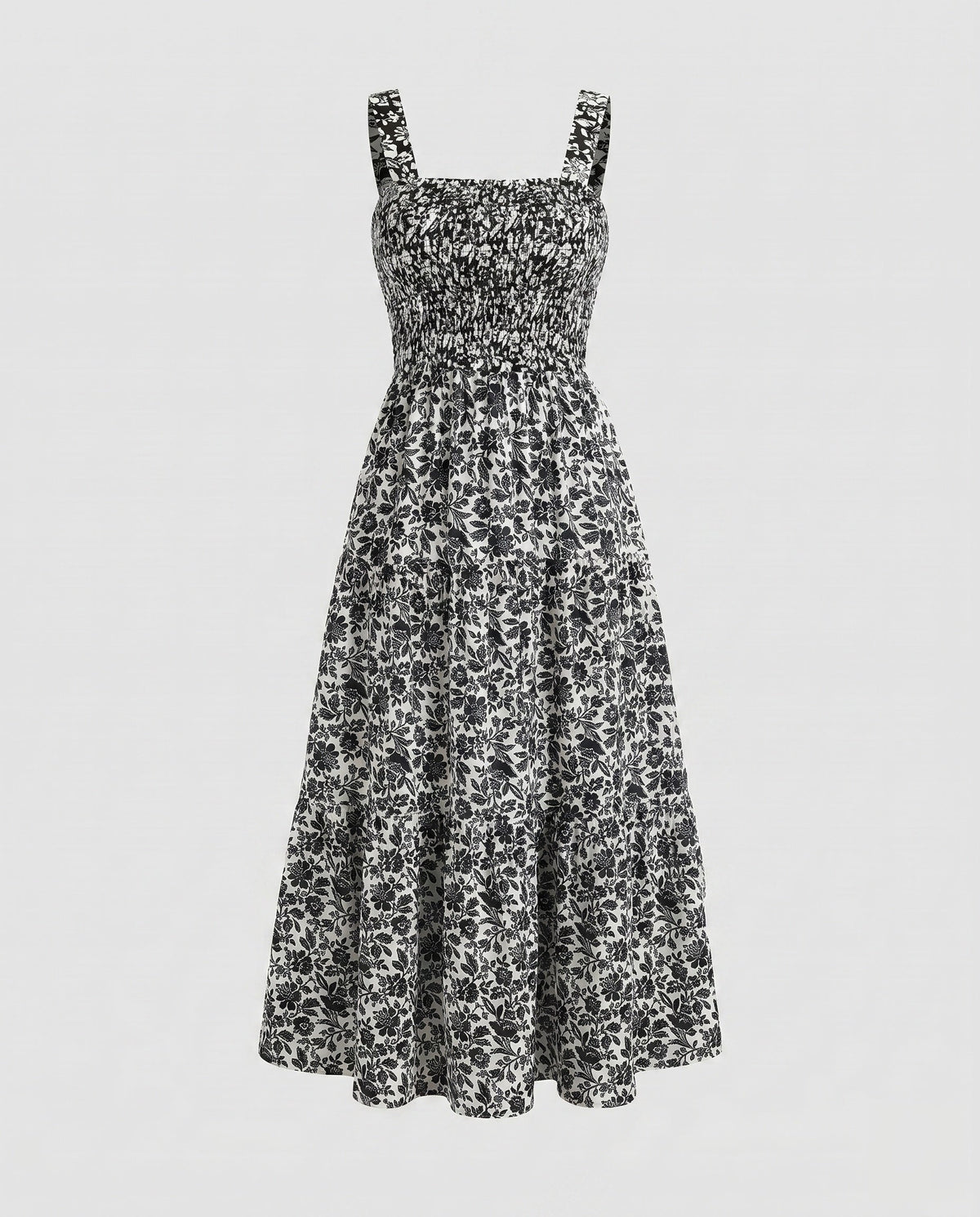 Women's airy maxi dress with floral patterns and ruffles - product shot