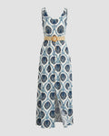 Women's maxi dress with attractive floral design and chic waist belt - product shot