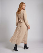 Women’s Maxi Dress with elegant V-neck and casual ruffled hem - back view