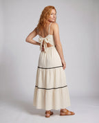 Women's Maxi Dress with Fine Ruffles and Delicate Straps - back view