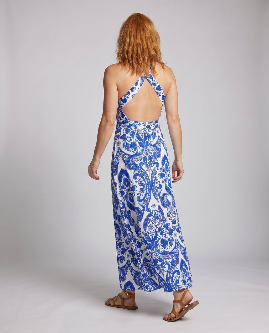 Ladies Maxi Dress with High Neck Trachten Design - back view