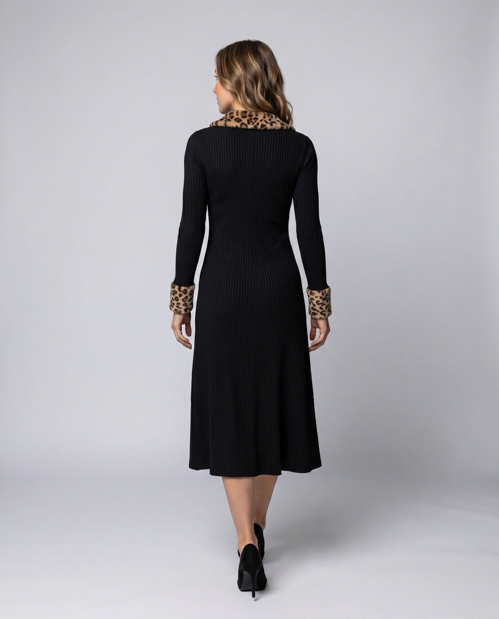 Women's midi dress with animal collar - back view