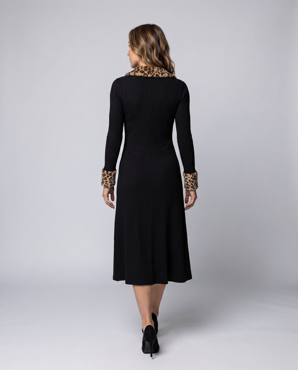Women's midi dress with animal collar - back view