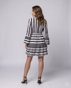Women’s midi dress with eye-catching geometric pattern and V-neck - back view