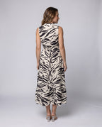 Women's midi dress with elegant ZAll Fashionra pattern and voluminous skirt - back view