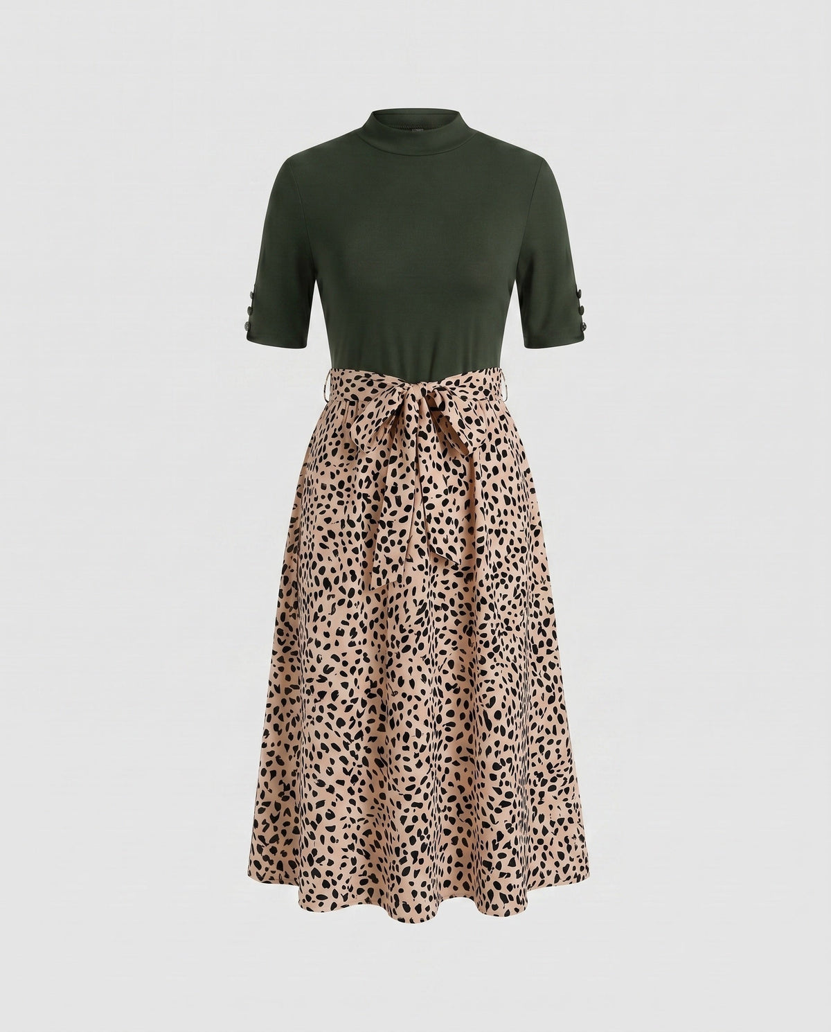 Ladies midi dress with elegant tie belt and fashionable polka dot pattern - product shot