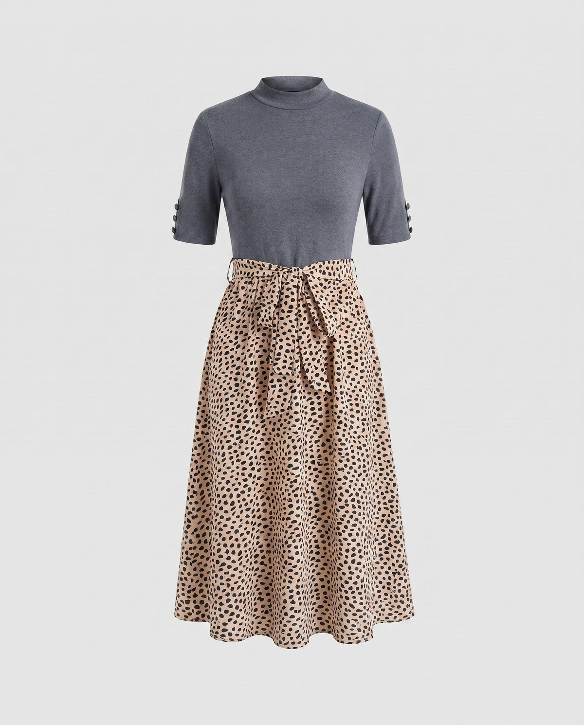 Ladies midi dress with elegant tie belt and fashionable polka dot pattern - product shot