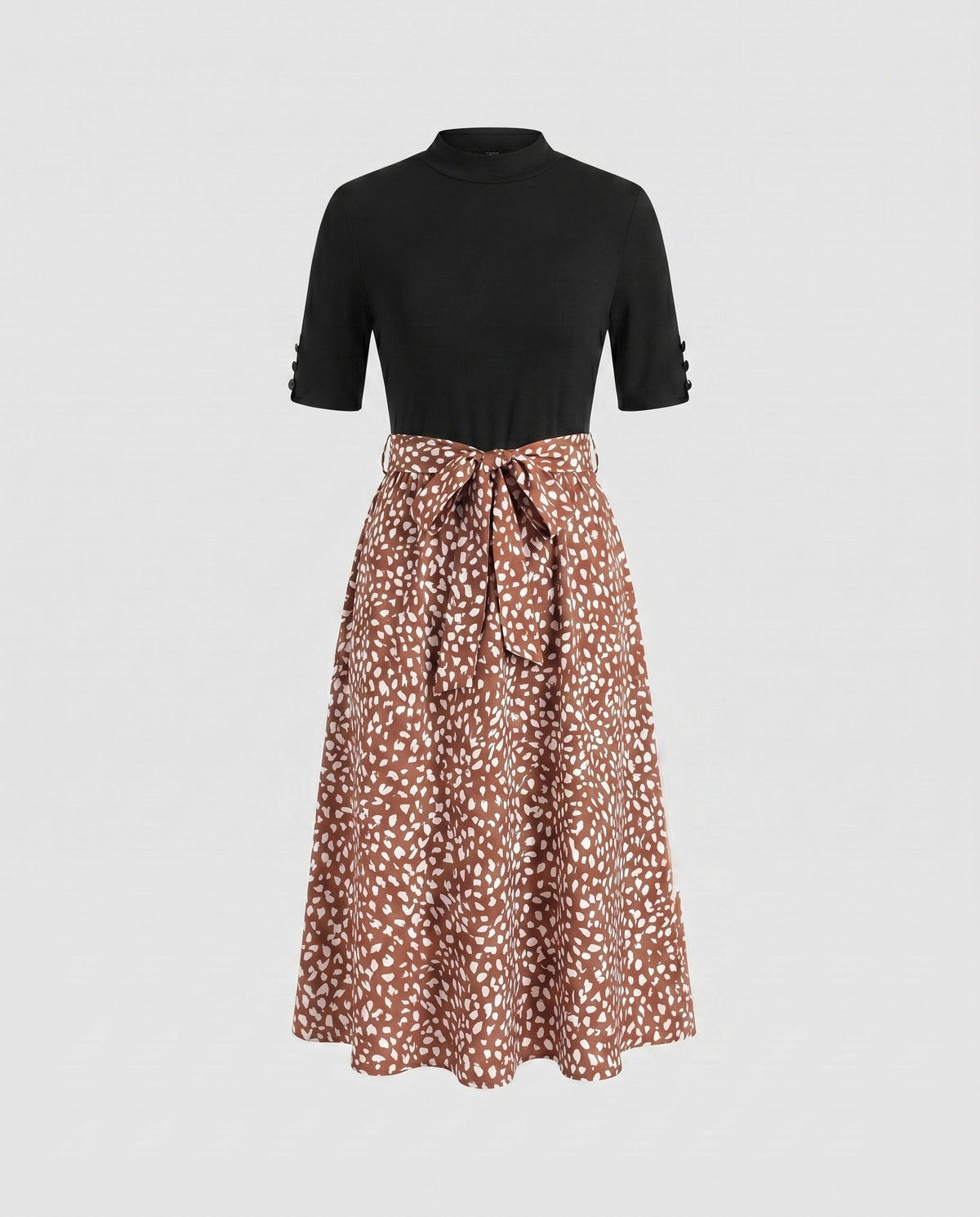Ladies midi dress with elegant tie belt and fashionable polka dot pattern - product shot