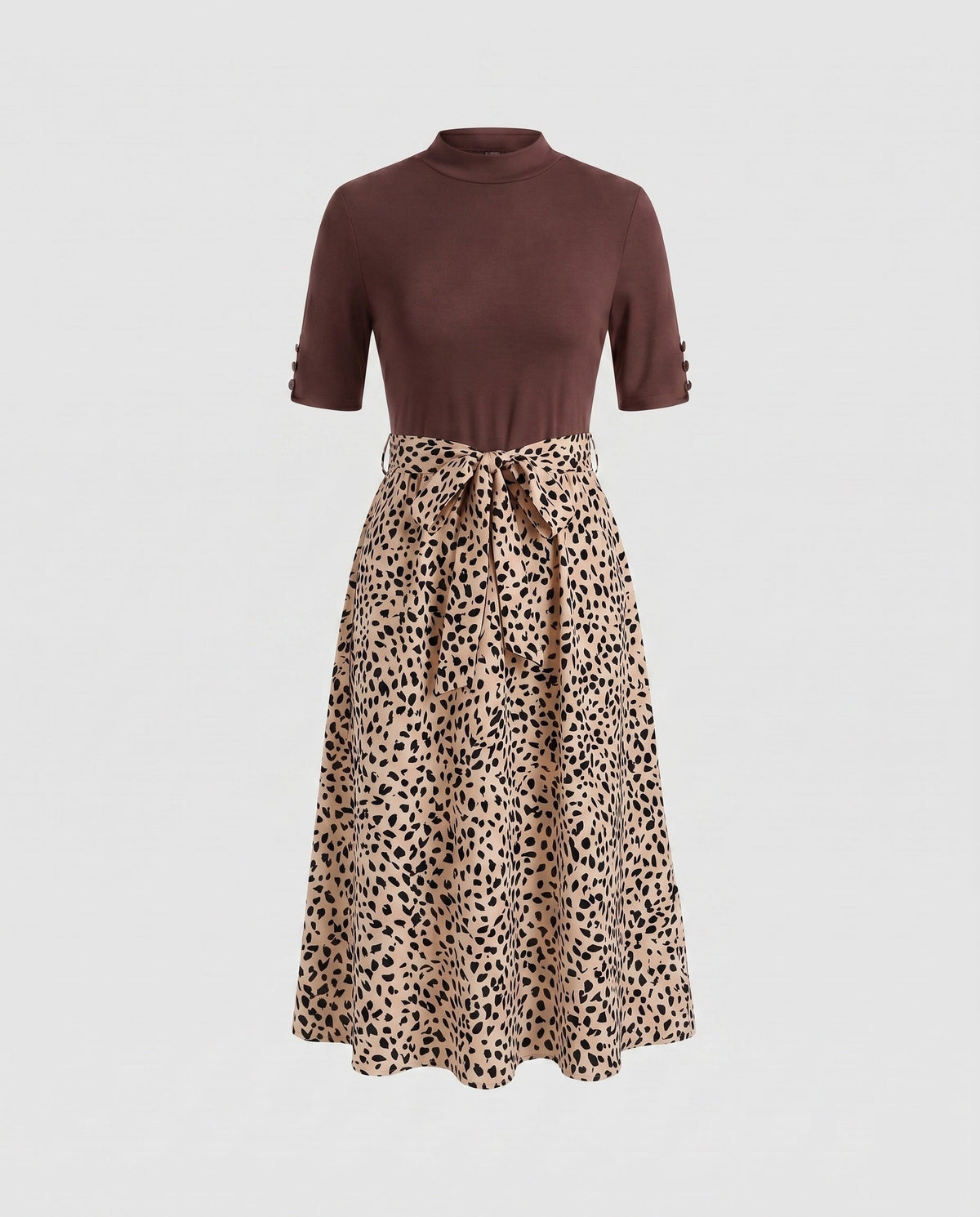 Ladies midi dress with elegant tie belt and fashionable polka dot pattern - product shot