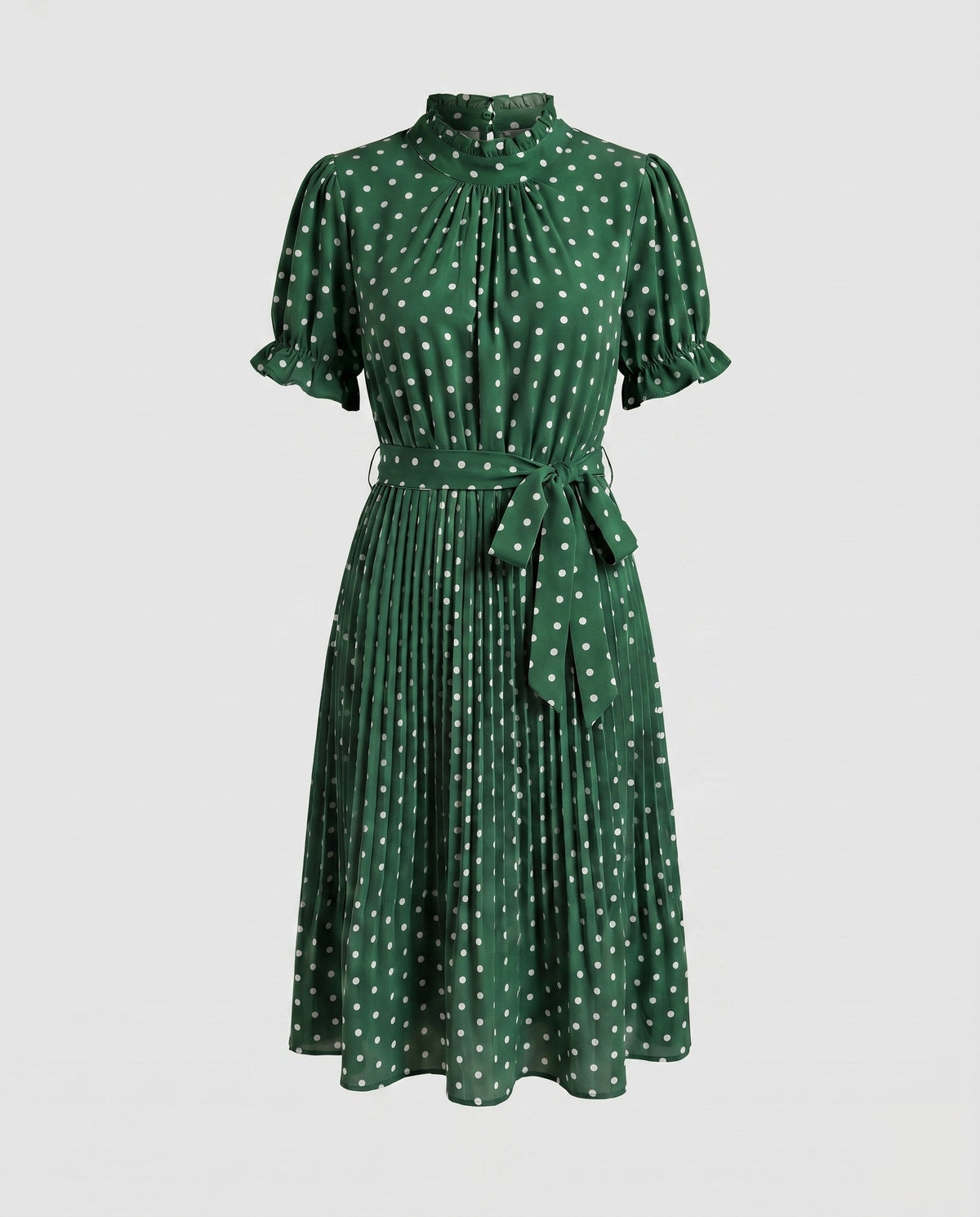 Women's midi dress with ruffle details and fitted belt - product shot