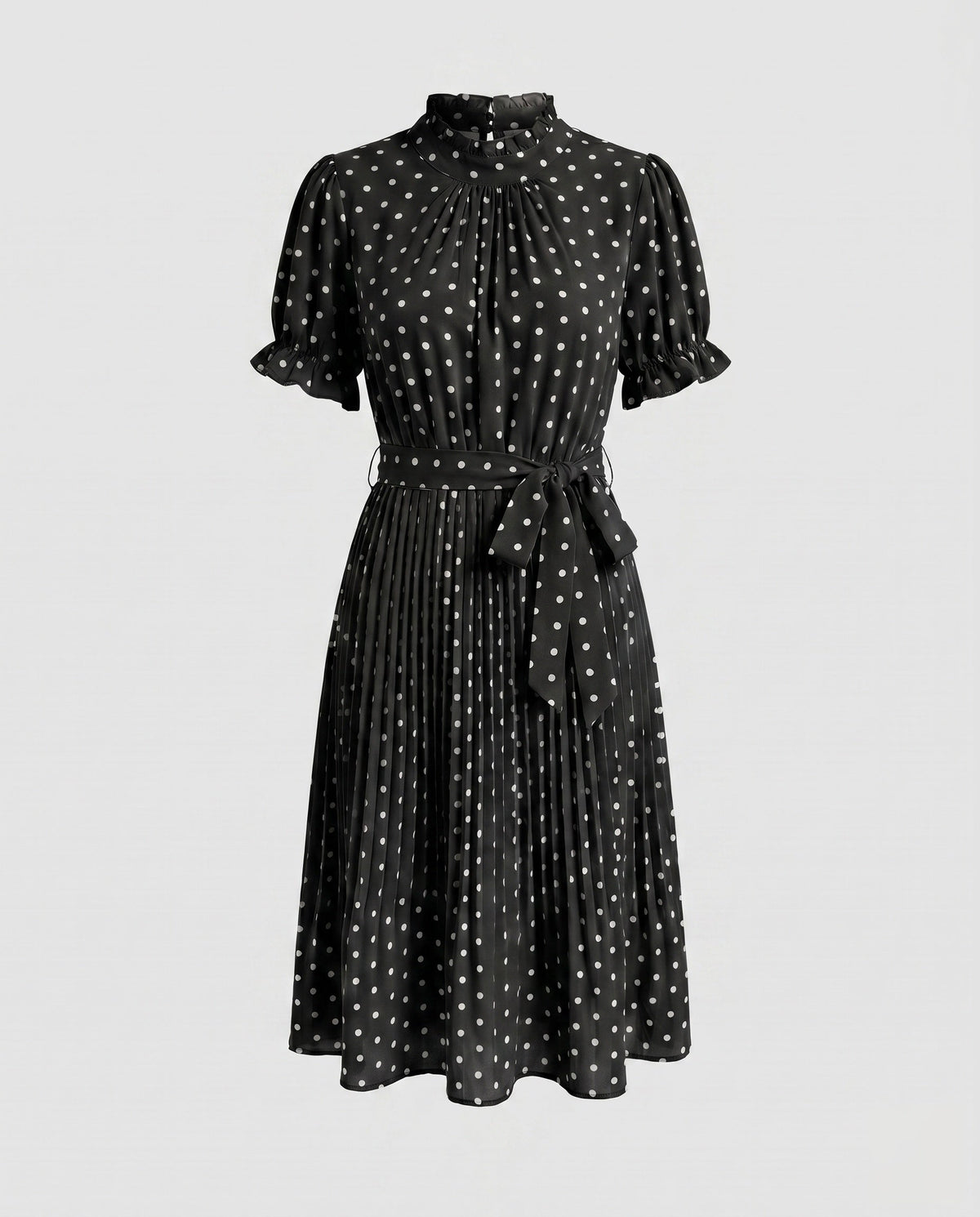 Women's midi dress with ruffle details and fitted belt - product shot