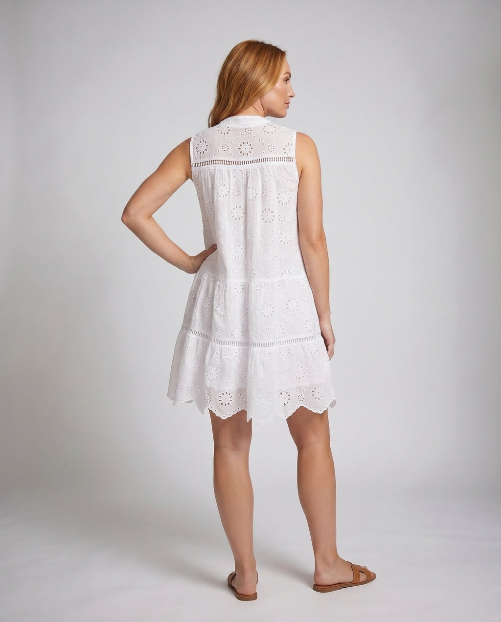 Women's summer blouse dress with fine embroidery and voluminous cut - back view