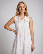 Women's summer blouse dress with fine embroidery and voluminous cut - upper body view