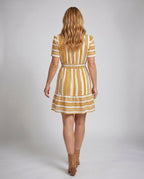 Ladies summer blouse dress with graphic pattern and ruffled hem - back view