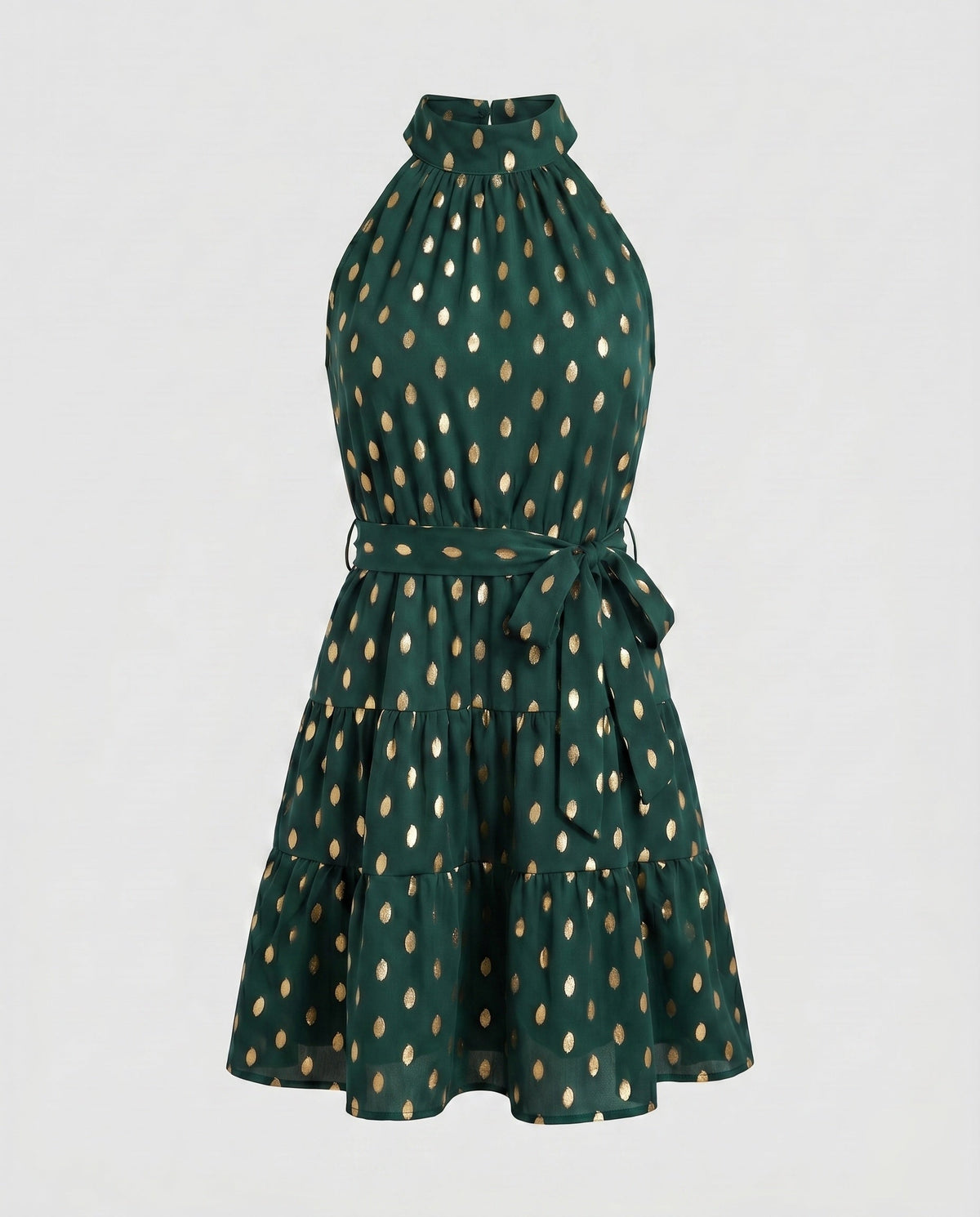 Women's summer dress with ruffle details and waist belt - product shot