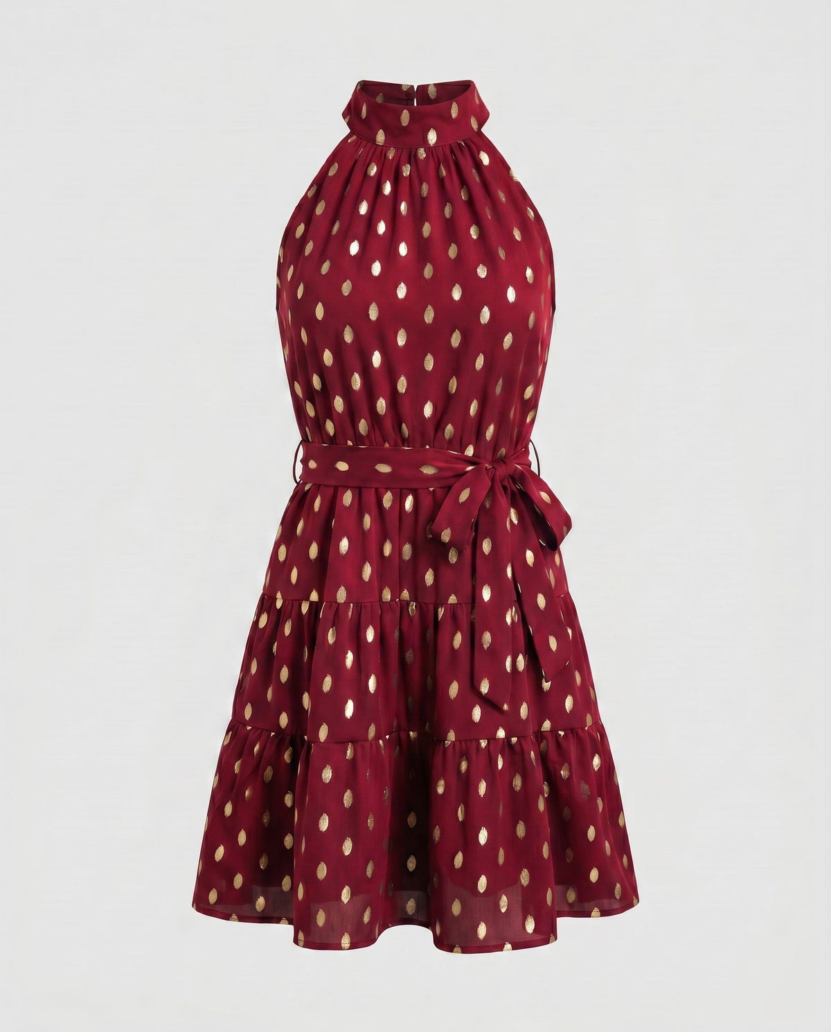 Women's summer dress with ruffle details and waist belt - product shot