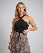 Women’s Summer Midi Dress with Elegant Belt Detail and Floral Pattern - upper body view
