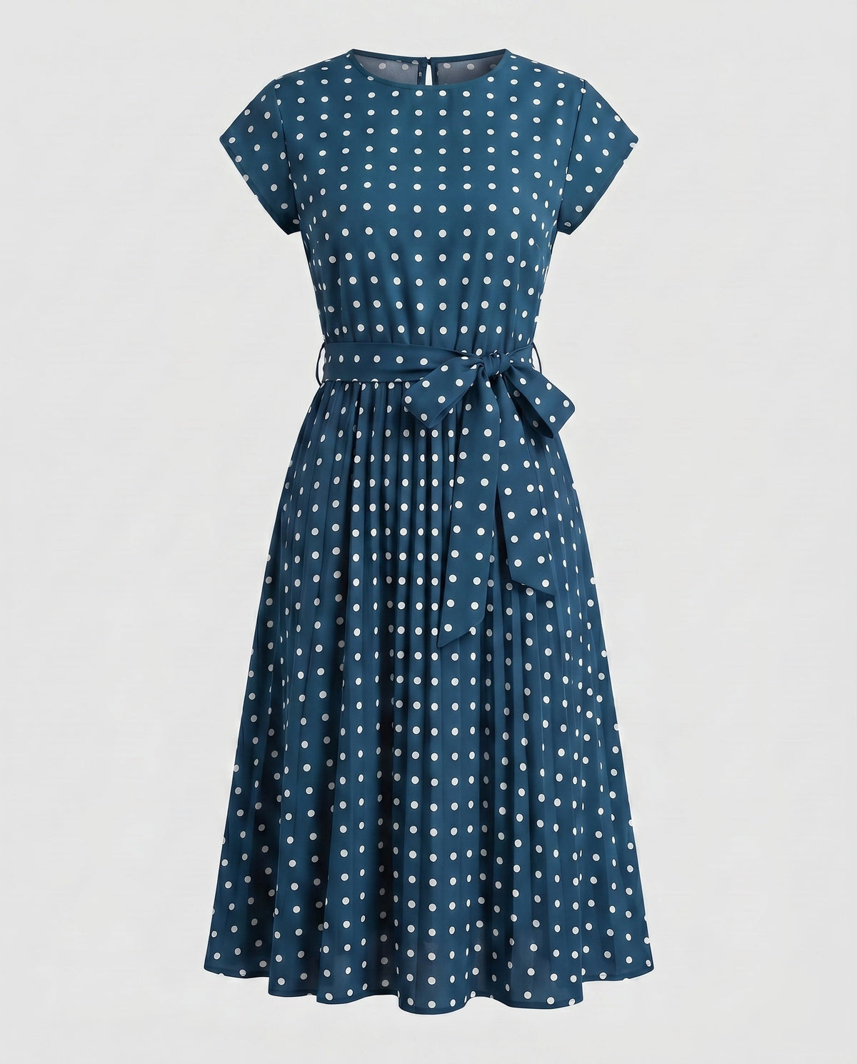 Women’s Summer Polka Dots Dress with Waist Belt and Airy Silhouette - product shot
