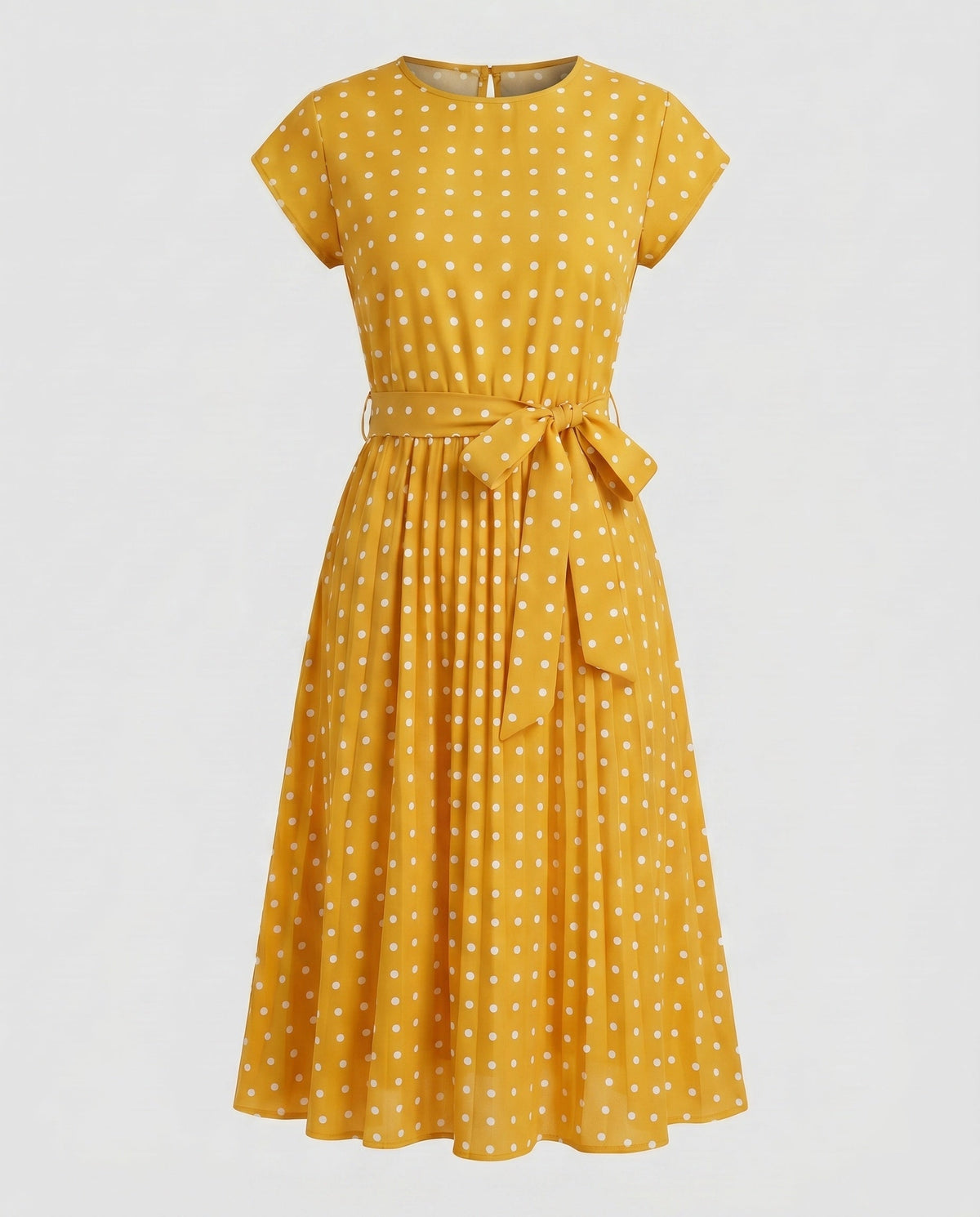 Women’s Summer Polka Dots Dress with Waist Belt and Airy Silhouette - product shot