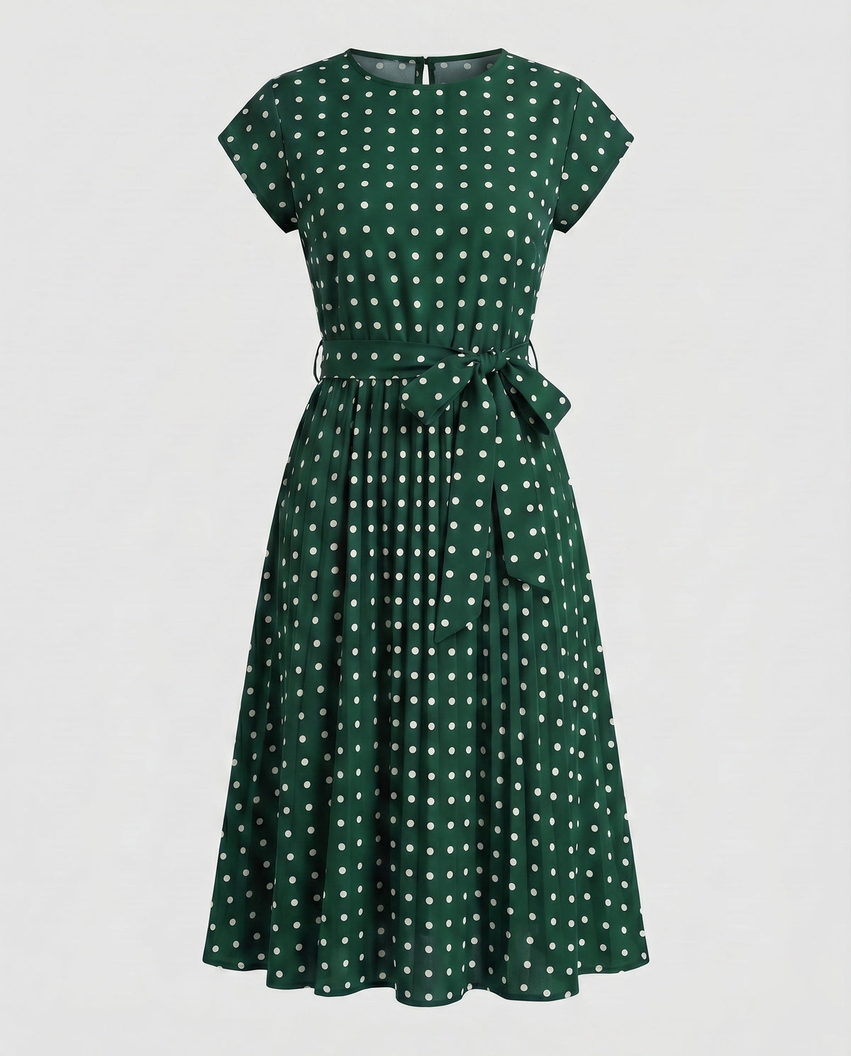 Women’s Summer Polka Dots Dress with Waist Belt and Airy Silhouette - product shot