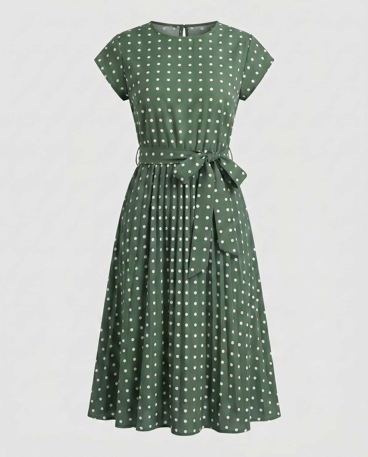 Women’s Summer Polka Dots Dress with Waist Belt and Airy Silhouette - product shot