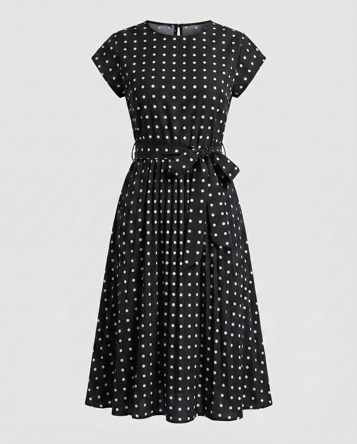 Women’s Summer Polka Dots Dress with Waist Belt and Airy Silhouette - product shot