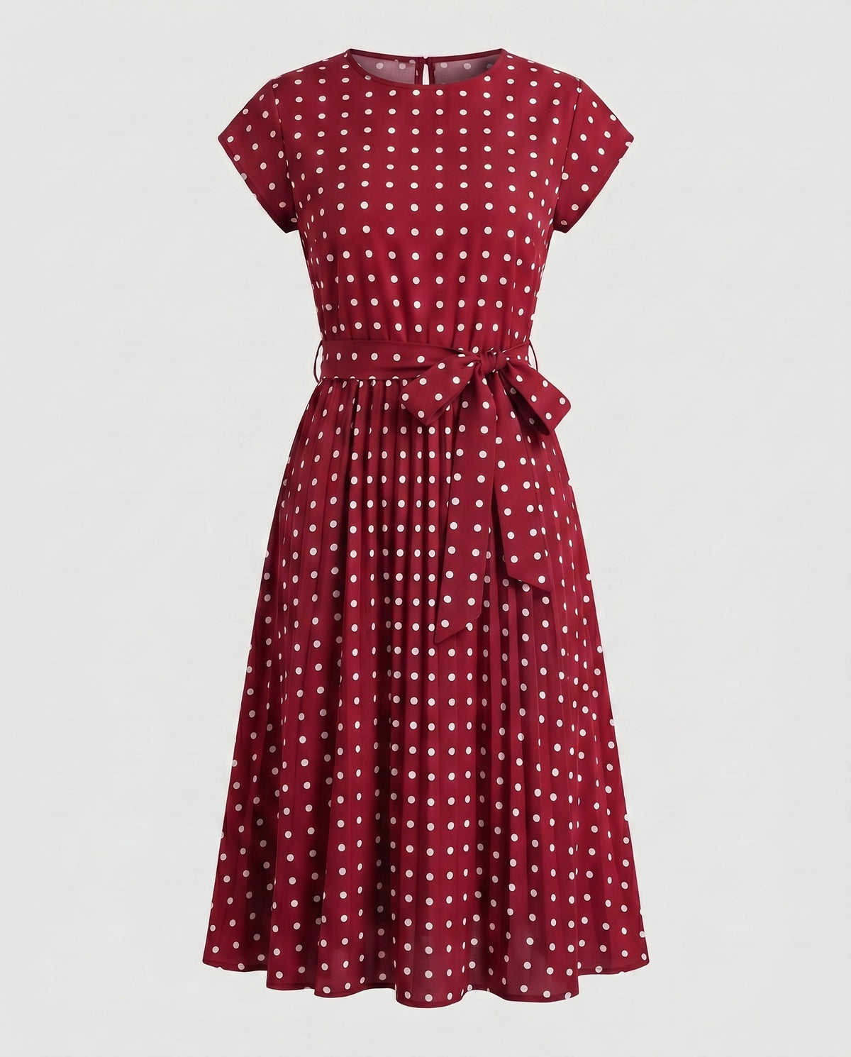 Women’s Summer Polka Dots Dress with Waist Belt and Airy Silhouette - product shot