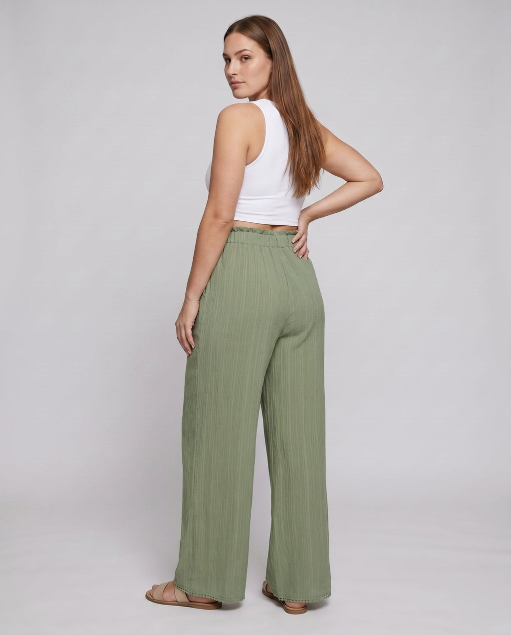 Women's Wide Palazzo Pants with Elastic Waistband - back view