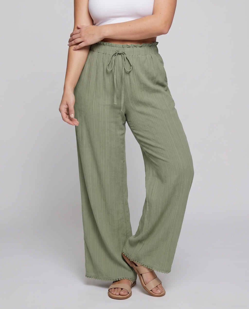 Women's Wide Palazzo Pants with Elastic Waistband - lower body view