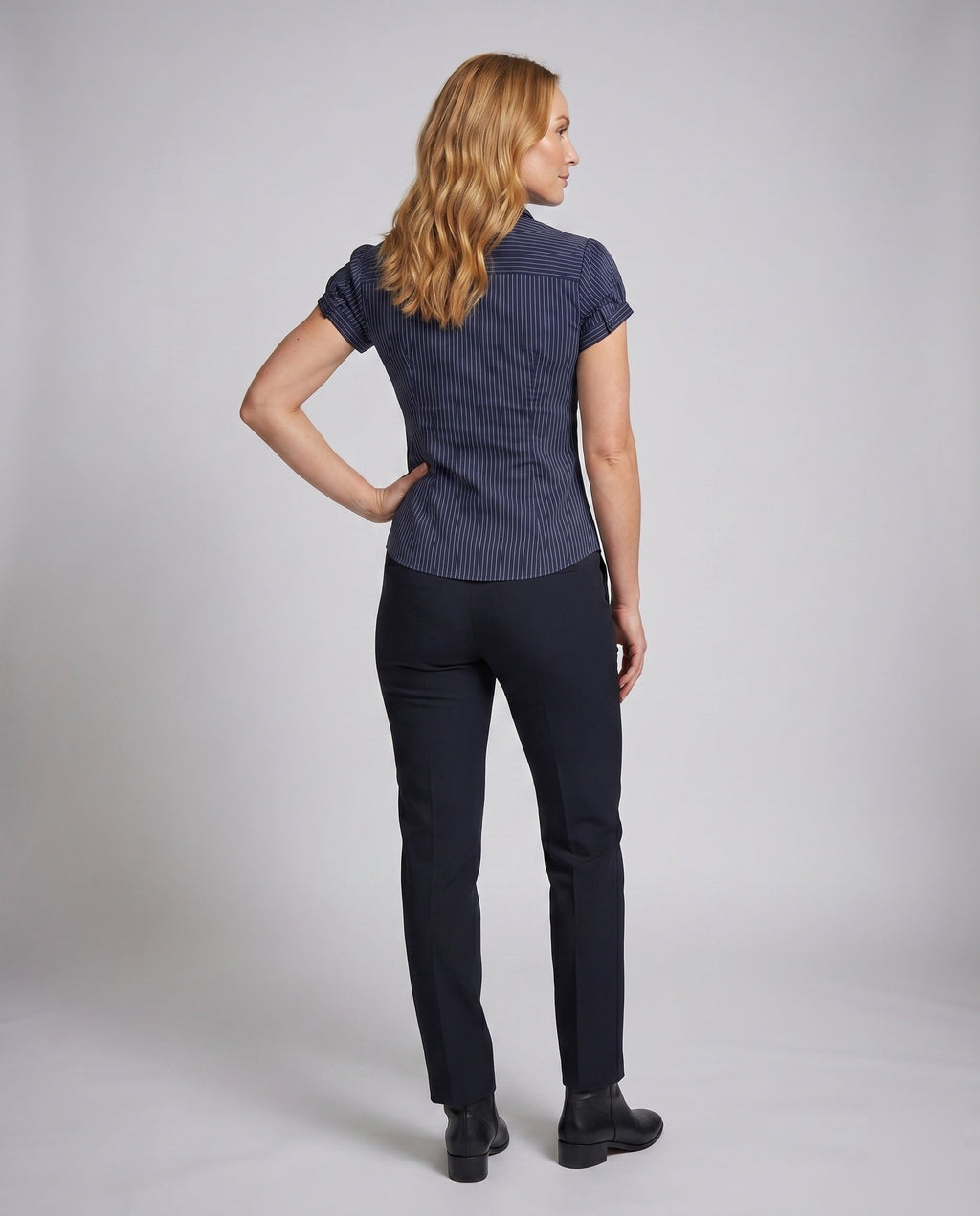 Women's blouse shirt with elegant fit and fine stripes - back view