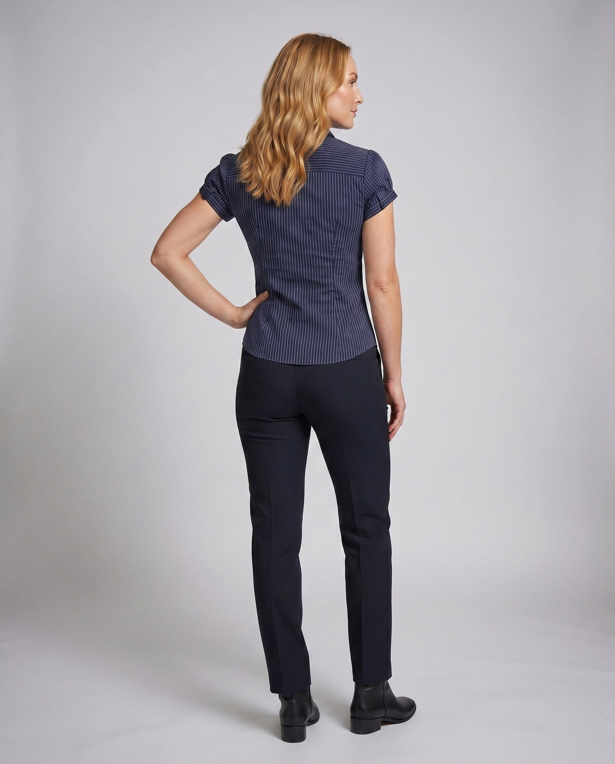 Women's blouse shirt with elegant fit and fine stripes - back view