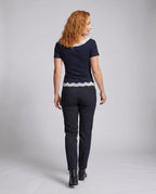 Ladies blouse shirt with elegant lace neckline and decorative bow - back view
