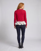 Women's blouse shirt with floral peplum design and charming ruffle accents - back view