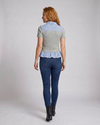 Women's blouse shirt with fashionable check details and elegant ruffle hem - back view