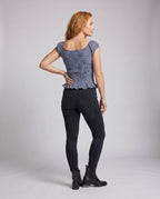 Women's blouse shirt with puff sleeves and decorative buttons - back view